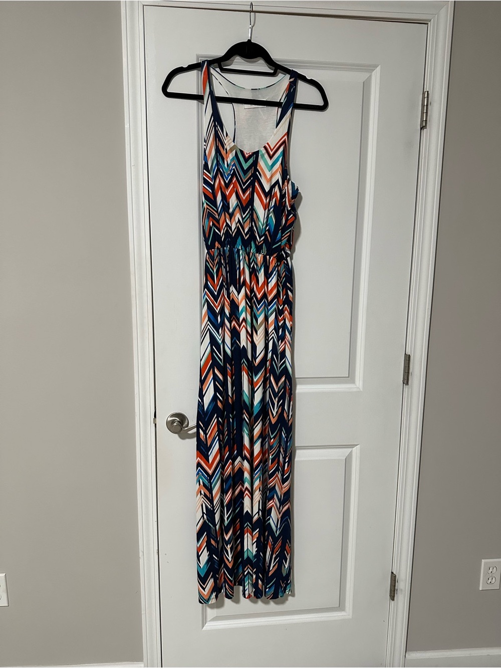 Chevron Maxi Dress in Navy, Teal & Coral